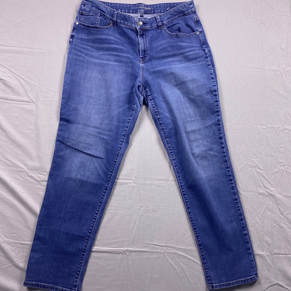 Chico's Platinum Boyfriend Jeans Women 2 Medium Wash Cotton Stretch Ankle Denim